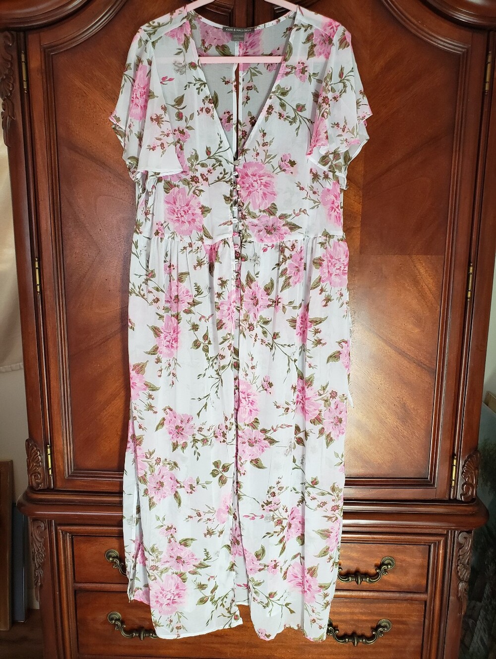 Kate & Mallory White Floral Cardigan with Pink Roses